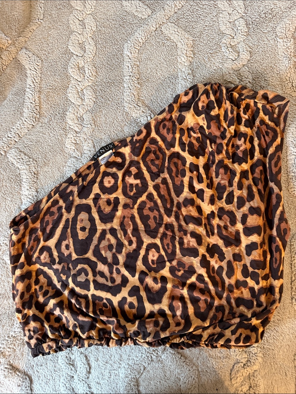 VENUS One-Shoulder Leopard Print Top - Brown/Tan